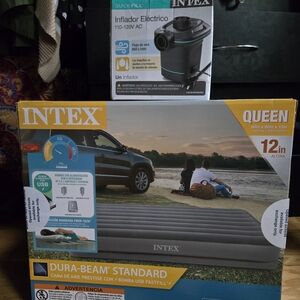 Intex Queen Air Mattress with Electric Pump - Black and Gray